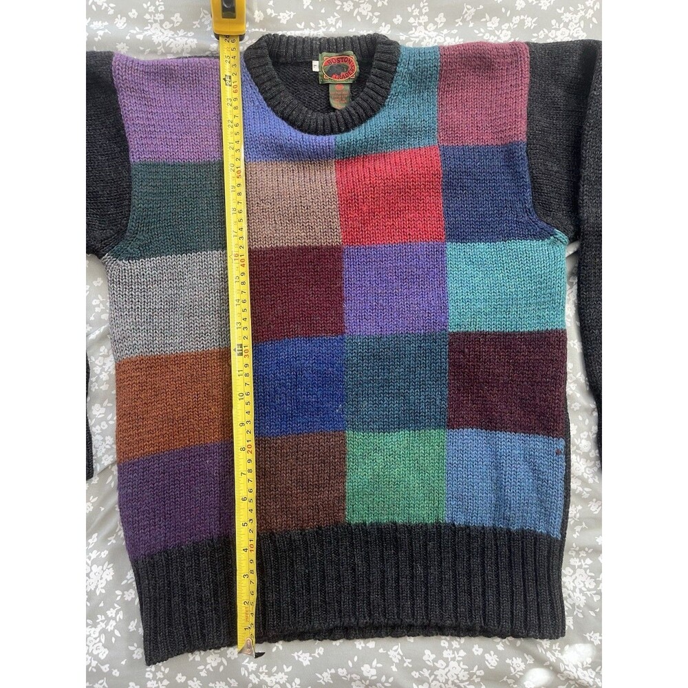 Vtg Boston Traders Patchwork Knit Wool Sweater Large Multicolor Grandpacore - Picture 5 of 6